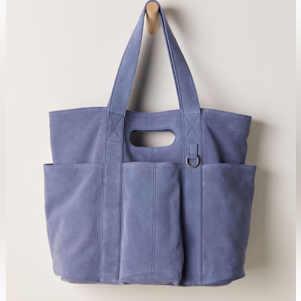 Free People Caravan Suede Tote Bag in Dusty Blue Denim - Picture 3 of 17